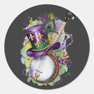 Attractive Mardi Gras Mix Banjo Costume Festive Classic Round Sticker