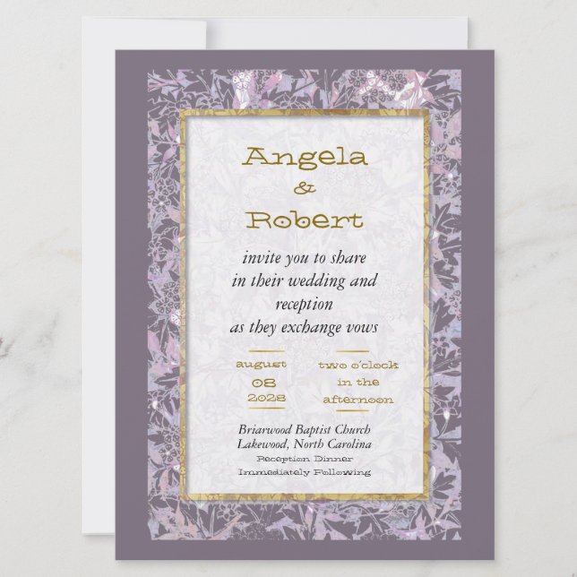 Attractive Mauve Floral Wedding Invitation (Front)