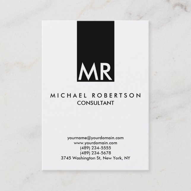 Attractive Monogram Black White Plain Business Card (Front)