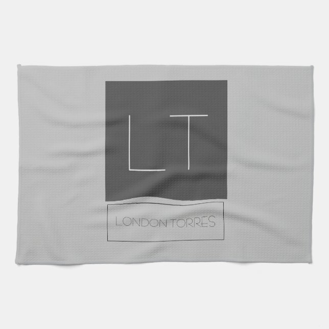 Attractive Monogram Grey Plain Name  Tea Towel (Horizontal)
