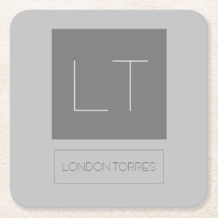 Attractive Monogram Grey Plain Square Paper Coaster
