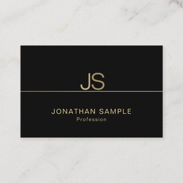 Attractive Monogram Modern Elegant Black Gold Luxe Business Card (Front)
