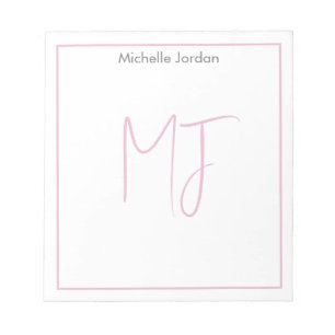 Attractive Monogram Pink White Modern Minimalist Notepad