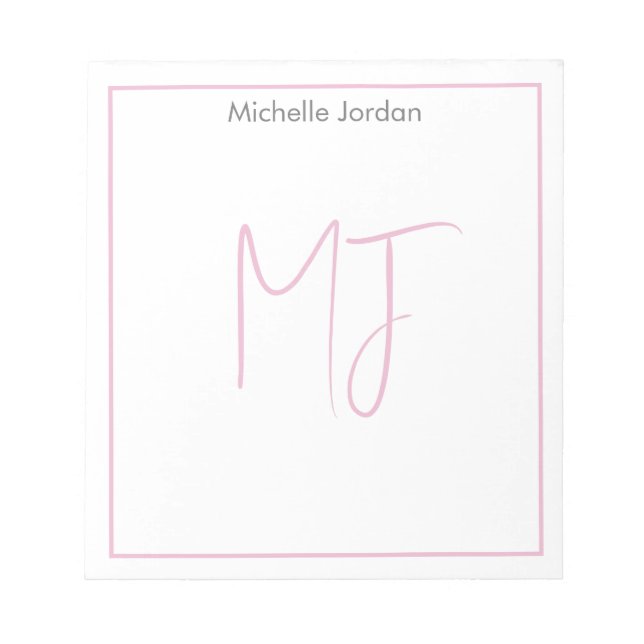 Attractive Monogram Pink White Modern Minimalist Notepad (Front)