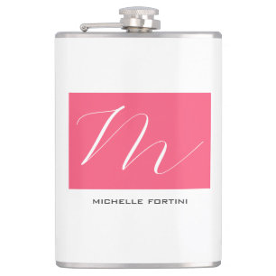Attractive Monogram Pink White Modern Plain Hip Flask