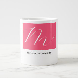 Attractive Monogram Pink White Modern Plain Large Coffee Mug