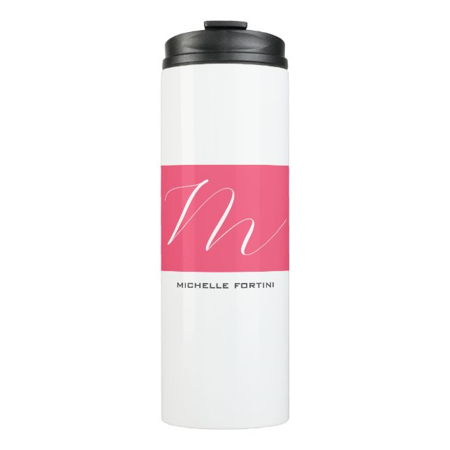 Attractive Monogram Pink White Modern Plain Thermal Tumbler (Front)