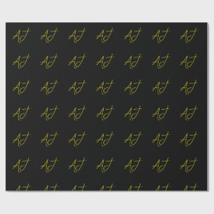 Attractive Monogram Yellow Black Modern Minimalist Wrapping Paper