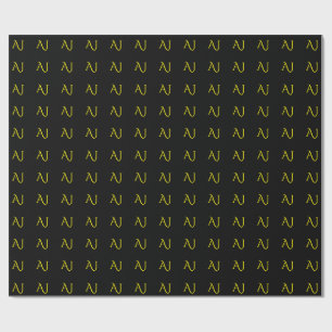 Attractive Monogram Yellow Black Modern Minimalist Wrapping Paper