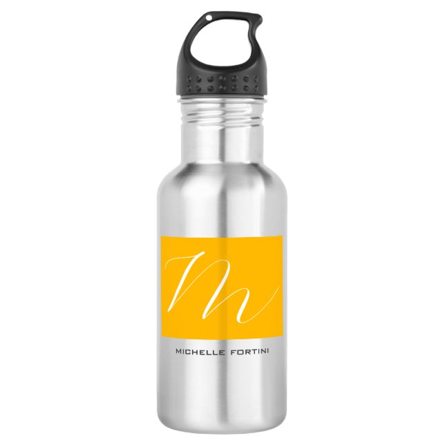 Attractive Monogram Yellow White Modern Plain 710 Ml Water Bottle (Front)