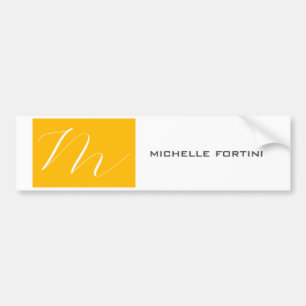 Attractive Monogram Yellow White Modern Plain Bumper Sticker
