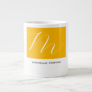 Attractive Monogram Yellow White Modern Plain Large Coffee Mug
