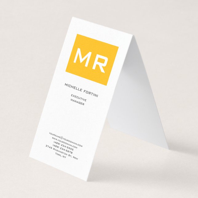 Attractive Monogram Yellow White Premium Pearl Business Card (Front)