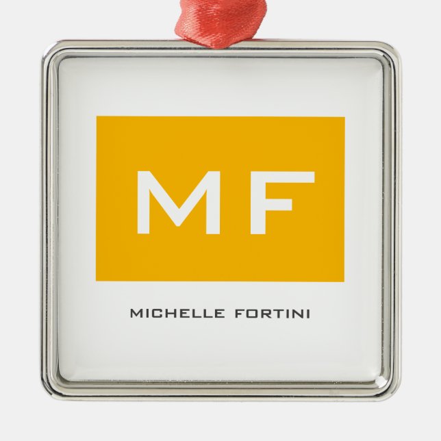 Attractive Monogram Yellow White Your Name Metal Ornament (Front)