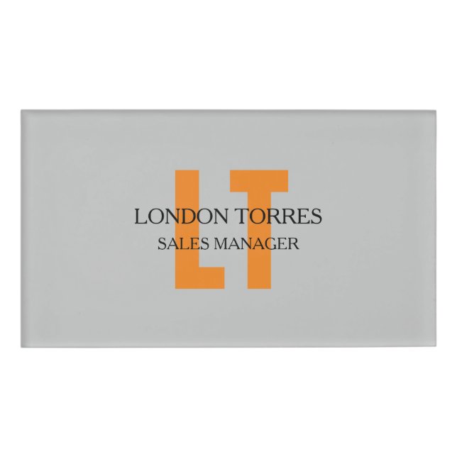 Attractive Monogrammed Grey Plain Name Tag (Front)