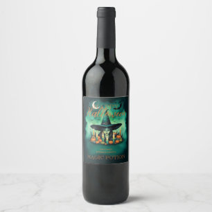 Attractive & Mystical Halloween Witch Conjures Wine Label