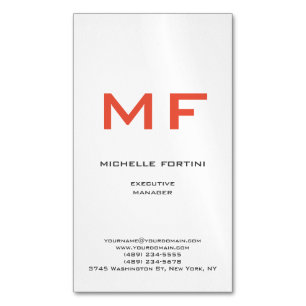 Attractive Red Monogram Cute Minimalist Plain Magnetic Business Card