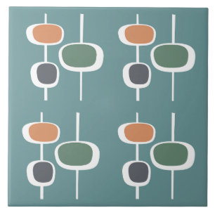 Attractive trendy retro 60s cute pattern blue ceramic tile