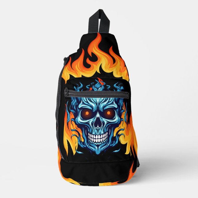 Attractive vibrant scary monster Blue red fire Sling Bag (Front)