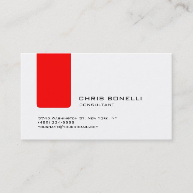 Attractive White Red Stripe Trendy Business Card (Front)