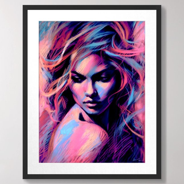 Attractive Woman Pink Blue Hard Pastel Drawing Poster (Creator Uploaded)