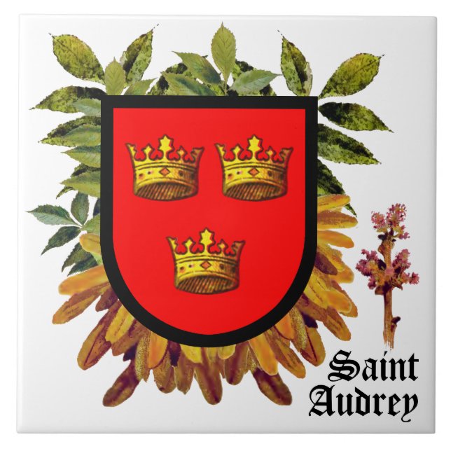 Attributed Arms of St Audrey (Etheldreda) on Ash - Ceramic Tile (Front)