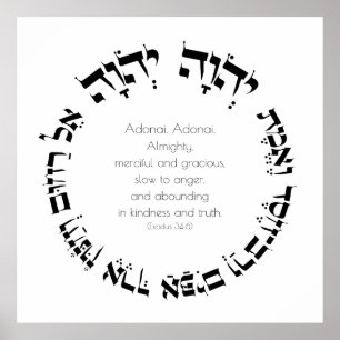 Attributes of Divine Mercy Hebrew Jewish Prayer Poster