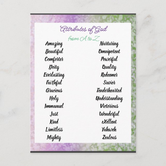 Attributes of God from A to Zed Postcard (Front)