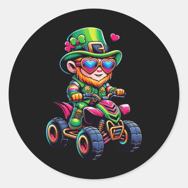 Atv 4 Wheeler Leprechaun Kids Mens Womens St Patri Classic Round Sticker (Front)