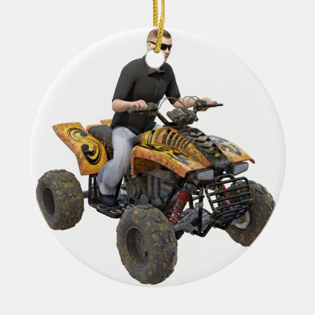 ATV Gold  Mud  Rider Ceramic Tree Decoration (Front)