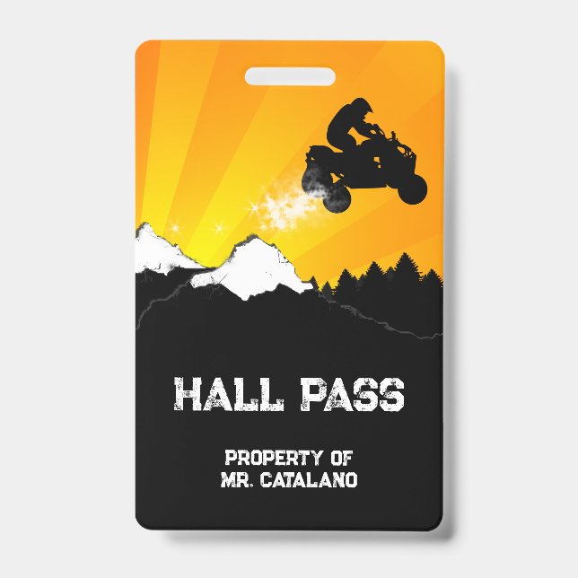 atv jump Teacher Hall Pass  ID Badge (Front)