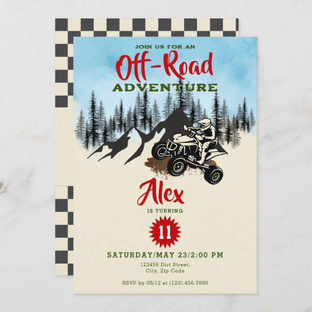 ATV Monster Truck Off Road Adventure Birthday Invitation (Front/Back)