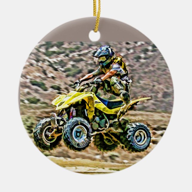 ATV Off Road Running Ceramic Tree Decoration (Front)