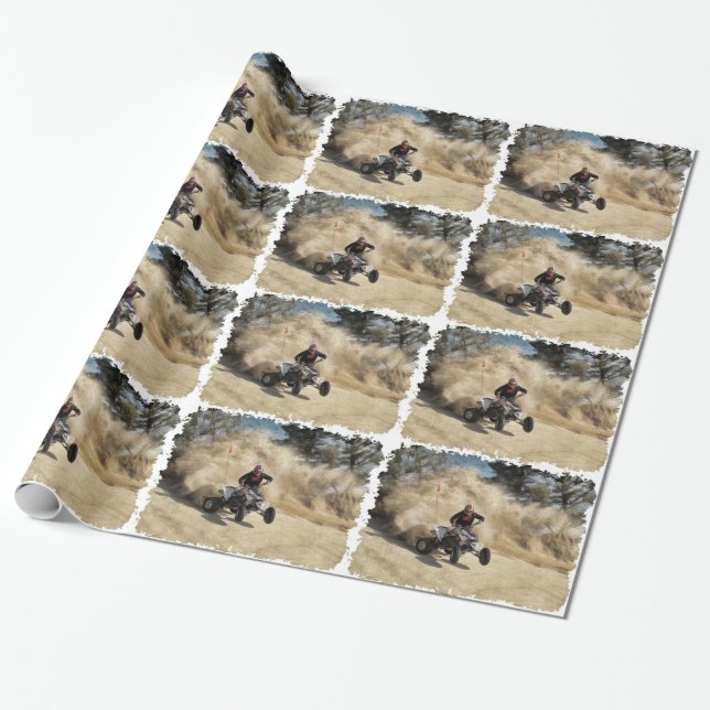 ATV on Dirt Road in Dust Cloud w/Edges Wrapping Paper (Unrolled)