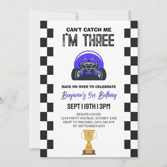 ATV Quad Four Wheeler 3rd Birthday Party Invitation (Front)