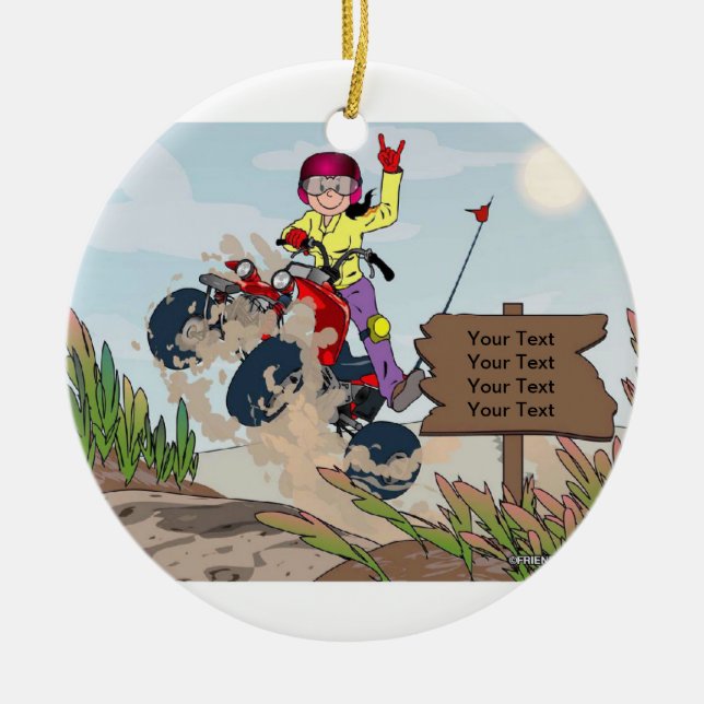 ATV Rider - Female Ceramic Tree Decoration (Front)