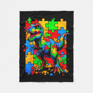 Au Awareness Autistic Puzzle T-Rex Dinosaur Fleece Blanket