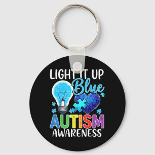 Au Awareness Light Bulb Shine Blue Key Ring