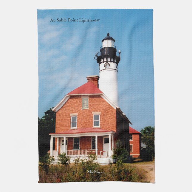 Au Sable Point Lighthouse Tea Towel (Vertical)