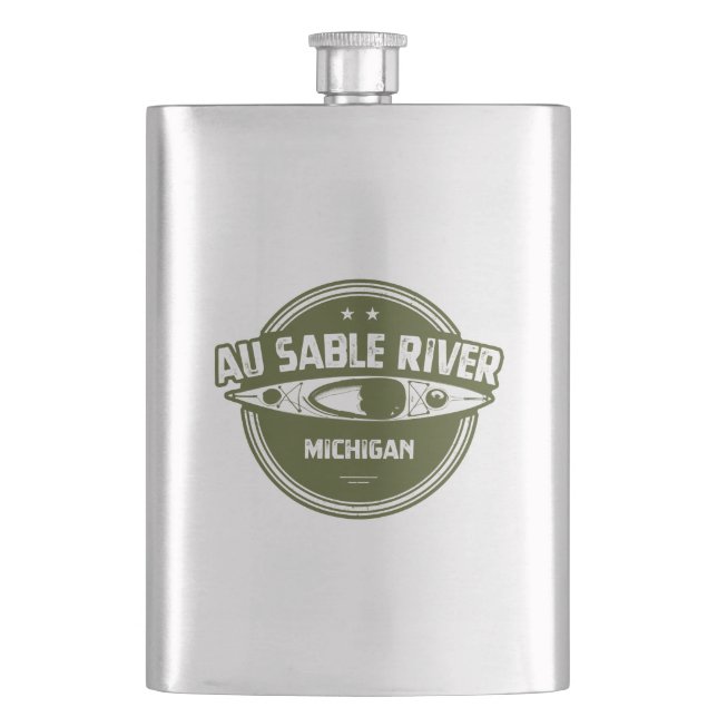Au Sable River Michigan Kayaking Hip Flask (Front)