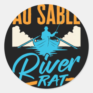 Au Sable River Rat Rafting Canoeing Fishing Boatin Classic Round Sticker