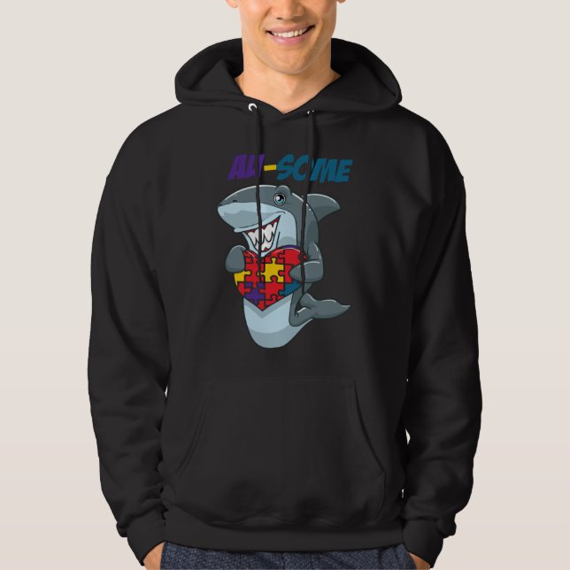 Au Some Shark Awesome Autistic Puzzle Autism Aware Hoodie (Front)
