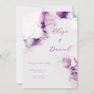 Aubergine Alcohol Ink Floral Wedding Invitation