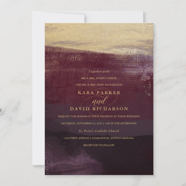 Aubergine and Gold Look | Luxe Wedding Invitation (Front)