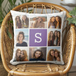Aubergine and White Photo Collage Custom Monogram Cushion<br><div class="desc">You can use Instagram photos for this design. Use 8 square photos to create a unique and personal gift. Or you can keep the hipster puppy and make a trendy keepsake. If you need to adjust the pictures,  click on the customise tool to make changes.</div>