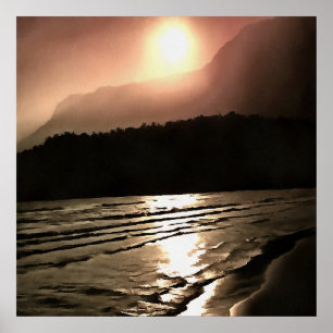 Aubergine Coloured Nightfall At The Beach Landscap Poster