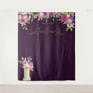Aubergine Floral Bridal Shower Backdrop Tapestry