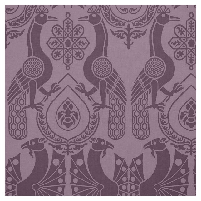 Aubergine Mediaeval Peacocks and Dragons Fabric (Swatch)