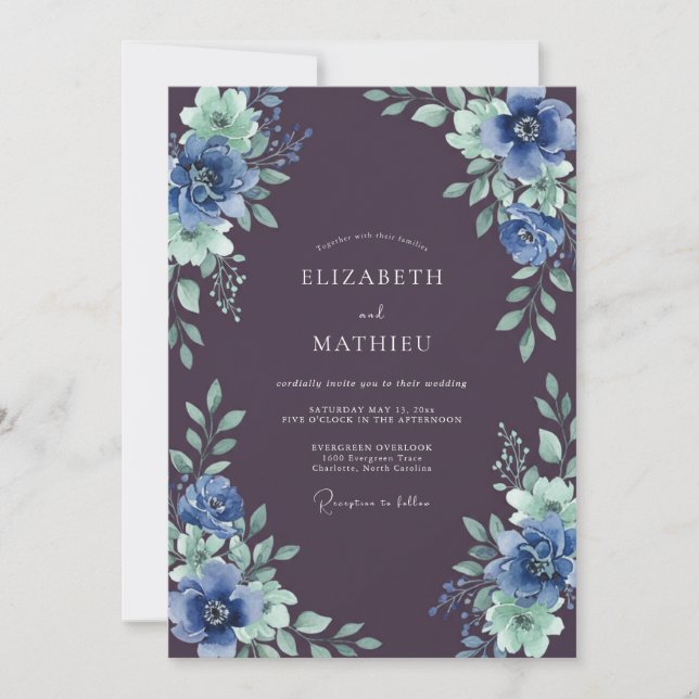 Aubergine Moody Winter Wedding Invitation (Front)