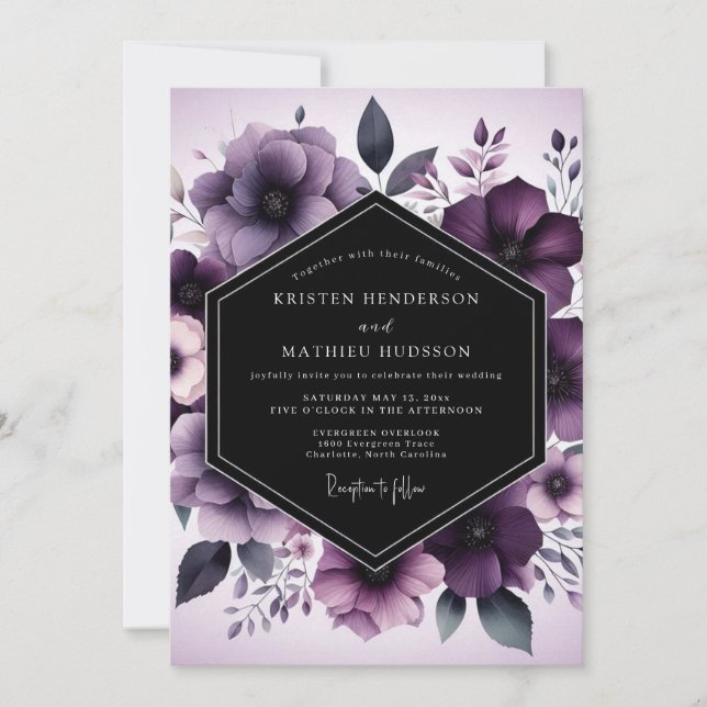 Aubergine Nocturne Flora Wedding Invitation (Front)